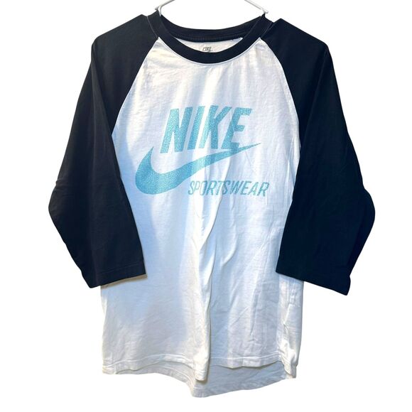 Nike Raglan 3/4 Sleeve T-Shirt Men's Size Small White/Blue Baseball Activewear - Picture 1 of 4